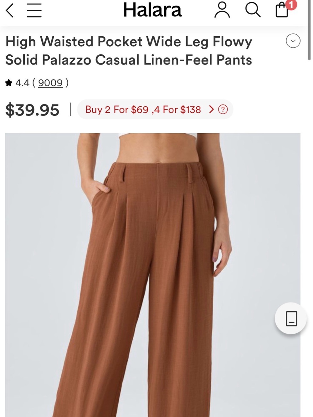 NWT HALARA Terracotta Wide-Leg Linen-Feel Pants